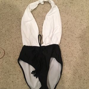 Asos Black white swimsuit drop low in front size 6